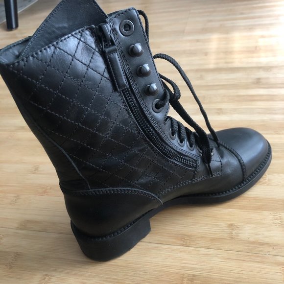 Chanel Interlocking CC Logo Leather Combat Boots - Picture 3 of 5